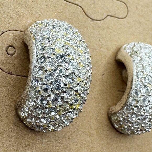 Vintage Carolee Half Hoop Pave Rhinestone Silver Tone Classy Sparkling Bridal - Picture 7 of 8